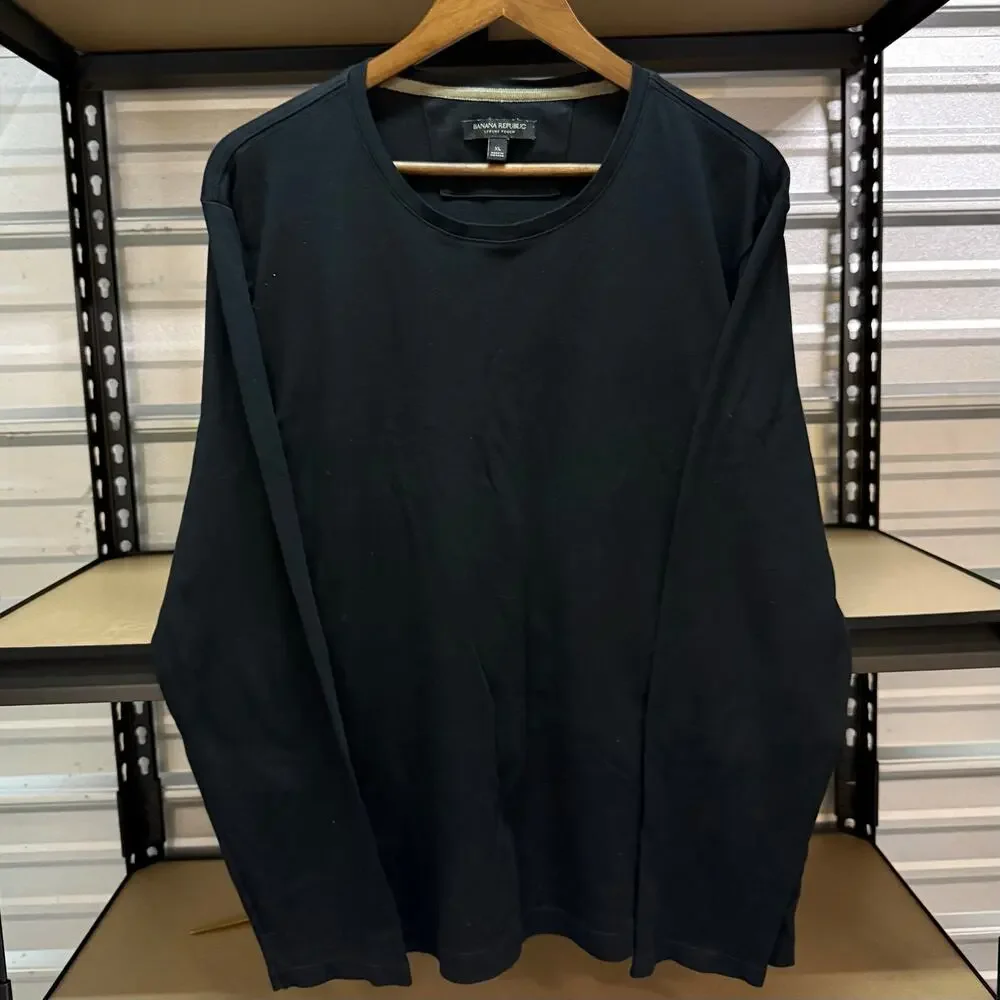 Banana Republic Luxury Touch Mens XL Black Long Sleeve Tee 100% Cotton